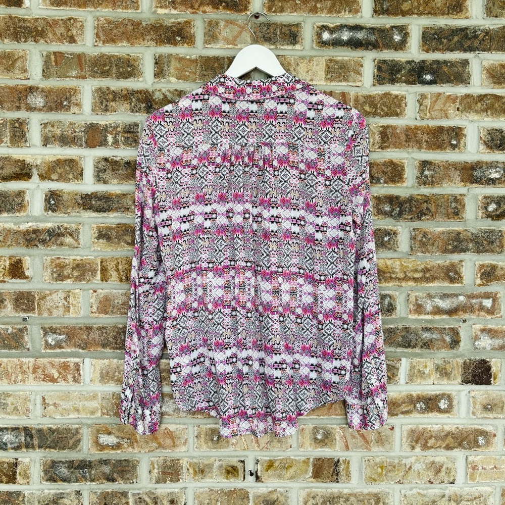 Anthro Maeve Boho Pink Pattern Button Down Blouse Small - Picture 5 of 7